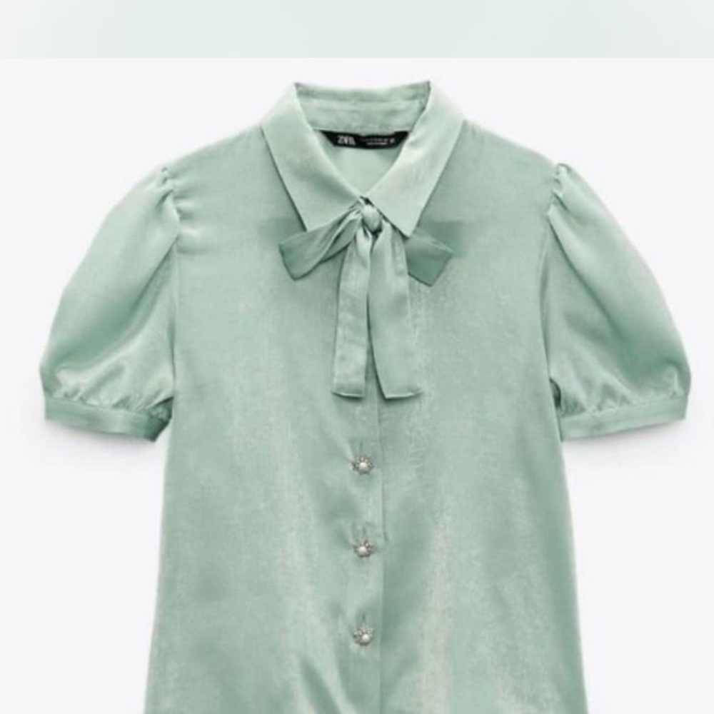 Zara Mint Green Blouse with Bow Detail